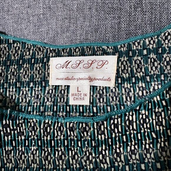 Max Studio MSSP Dress Women Large Green Ruched Metallic Geometric Short - Picture 5 of 5